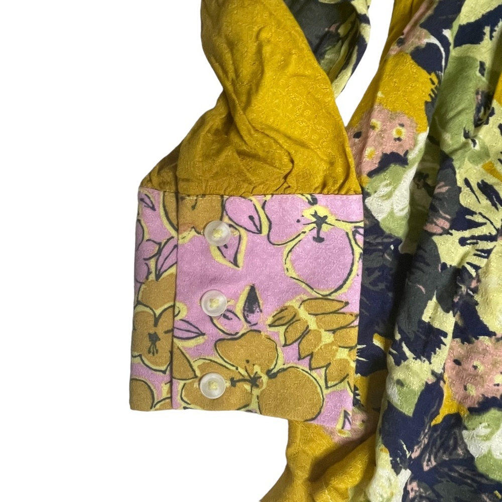 NWOT Free People Yellow Floral Brunch A ButtonUp Mini Dress/Blouse S - Picture 9 of 16